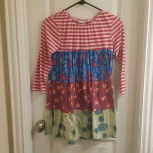 Multi pattern long sleeve girls dress